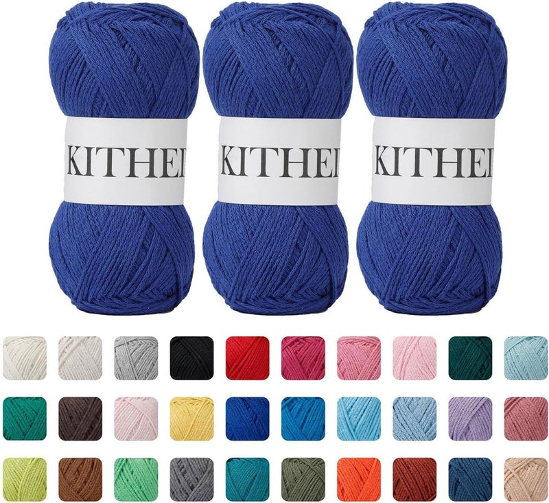 KITHED Cotton Yarn，10.5oz，526yard，3 Pack ，Soft Yarn for Crocheting and Knitting (24 Sapphire Blue) - Image 1
